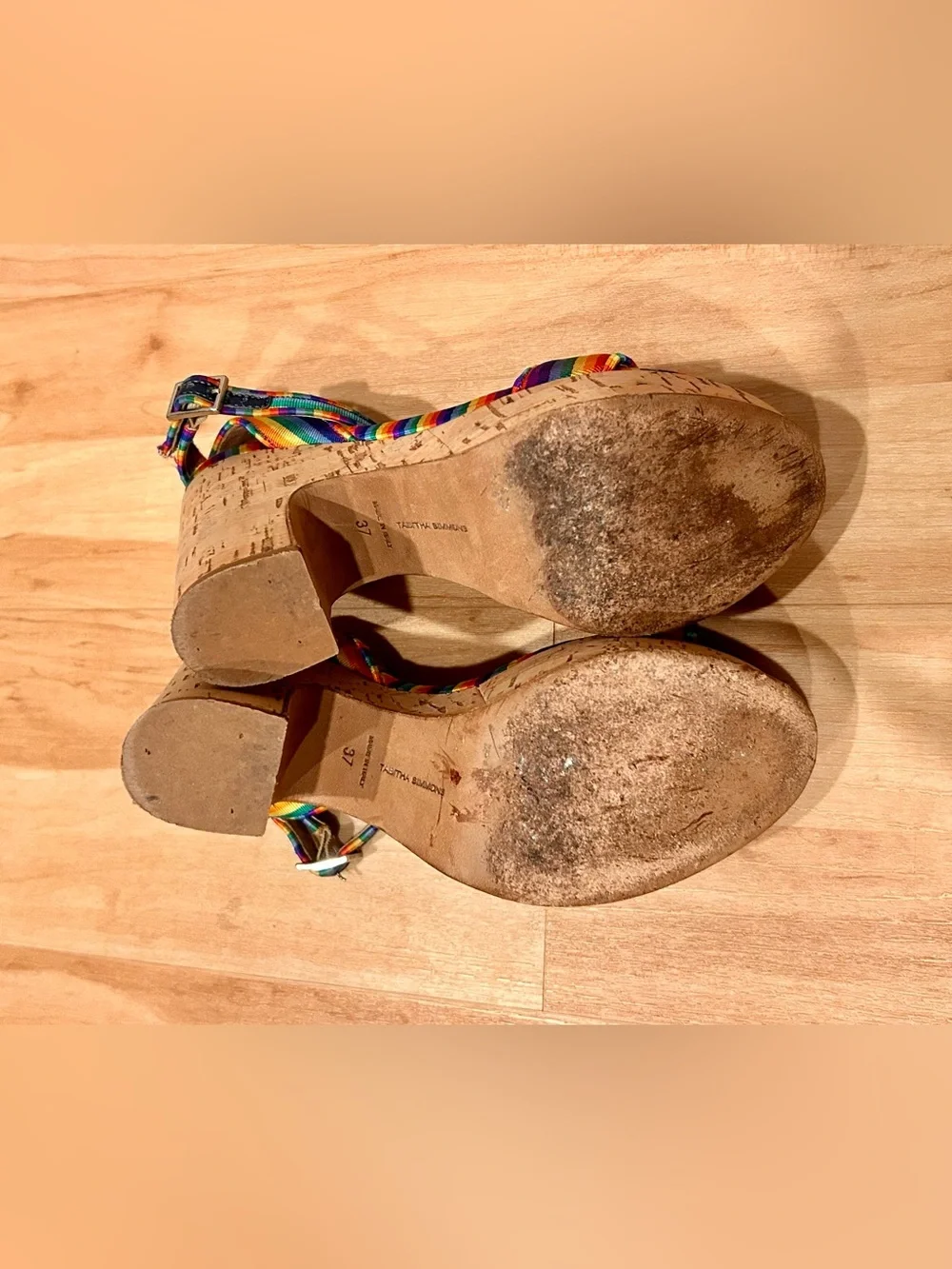 Tabitha Simmons Platform Sandals with Rainbow Stripes US 7